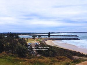 Port Macquarie sea view with car park and village view